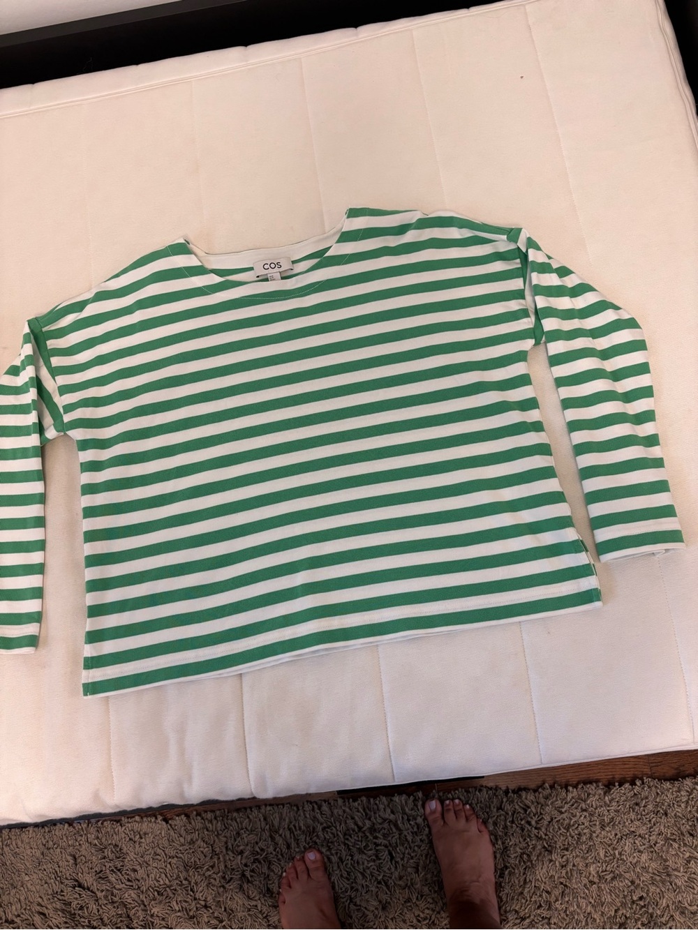 COS Green & White Striped three quarter length sleeve top